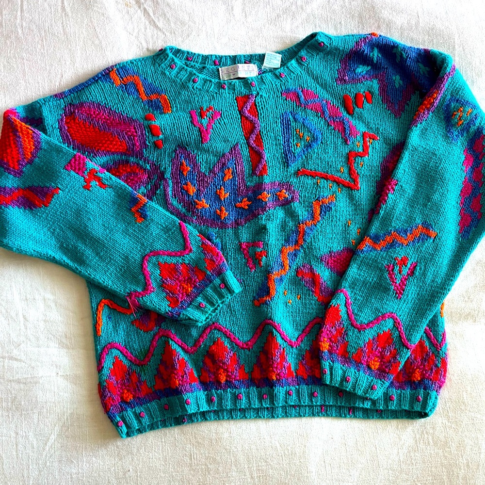 Colorful 90’s vintage sweater, hand knit